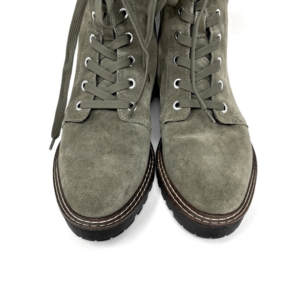 NORDSTROM Moonie Water Resistant Suede Leather Combat Boot Green Moss - Picture 4 of 8